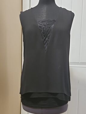 BCBGMAXAZRIA Mishelle Lace Insert Hi-low Hem Sleeveless Top Black XS